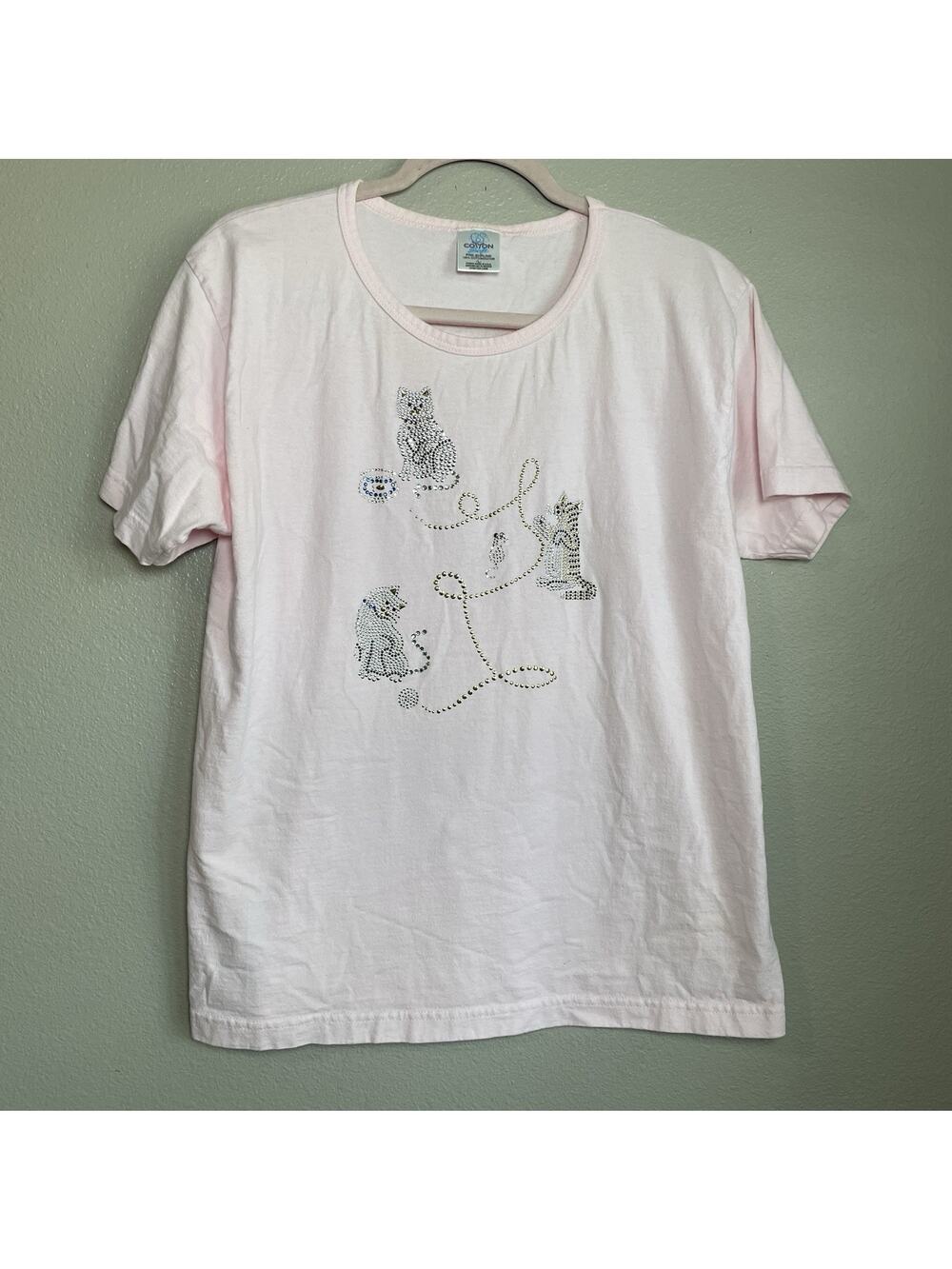 Vintage Cats T Shirt Size Large Pink Bedazzled Embellished Kittens Preshrunk